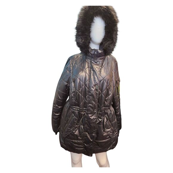 Michael Kors Black Quiltef Puffer Jacket Size 1X Hooded - Picture 2 of 8